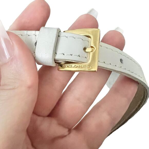 VTG Dolce & Gabbana White Leather Gold Rhinestone O-Ring Chain Glam Belt main image 10